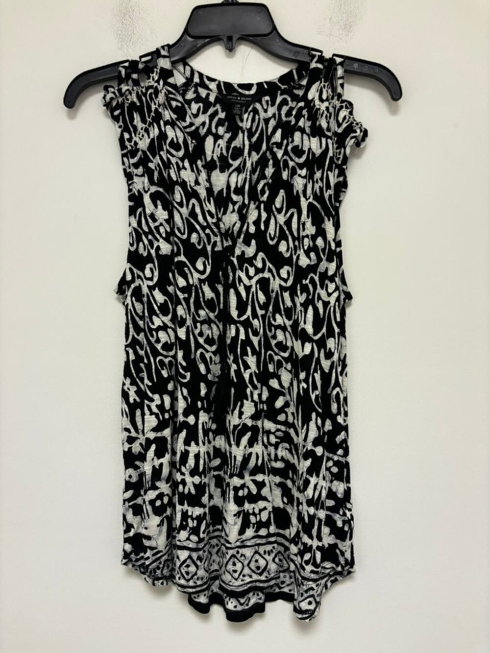 Lucky Brand Boho Tassel Tank Top Sleeveless Border Print Size Large